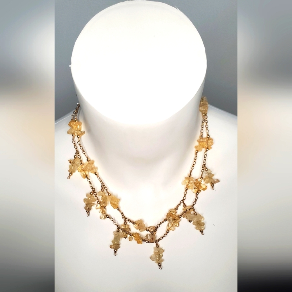 14kt gold NECKLACE- citrine necklace beaded - double layer